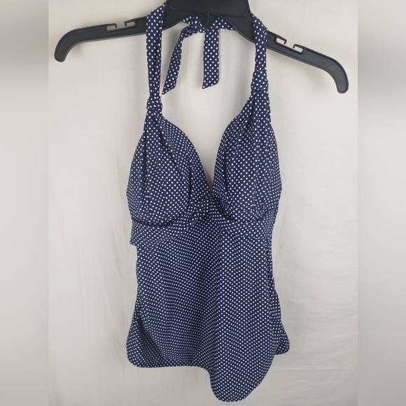 Seraphine Maternity Navy Polka Dot Halter Swimsuit Top Sz S - Picture 2 of 5